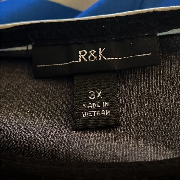 R &‎ K horizontal stripes shift dress black blue ivory short sleeves Sz 3X - Picture 6 of 7